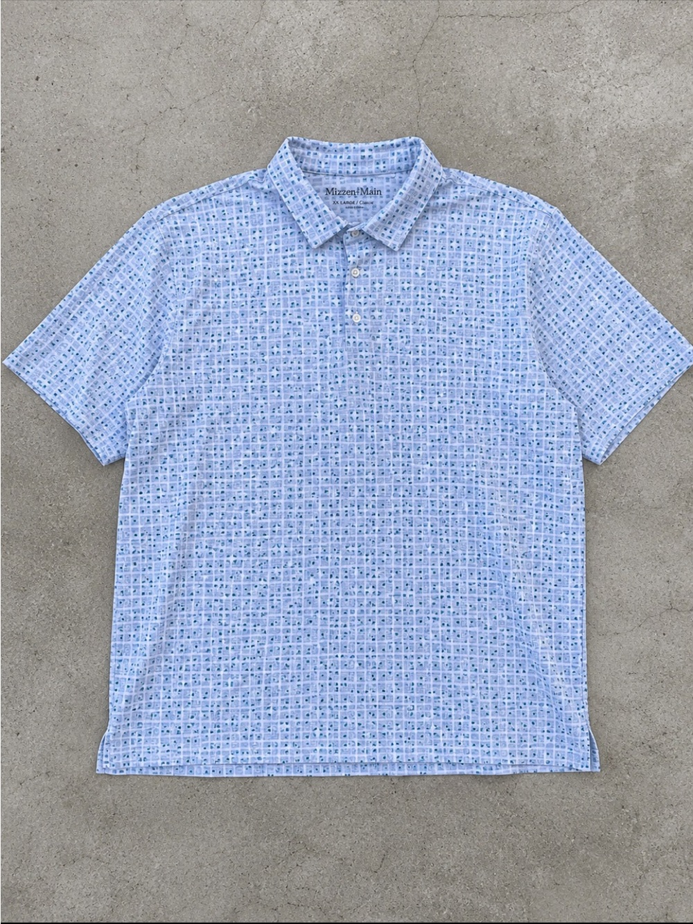 Mizzen+Main Versa Polo Shirt Men XXL Classic Fit Blue Geometric Performance UPF